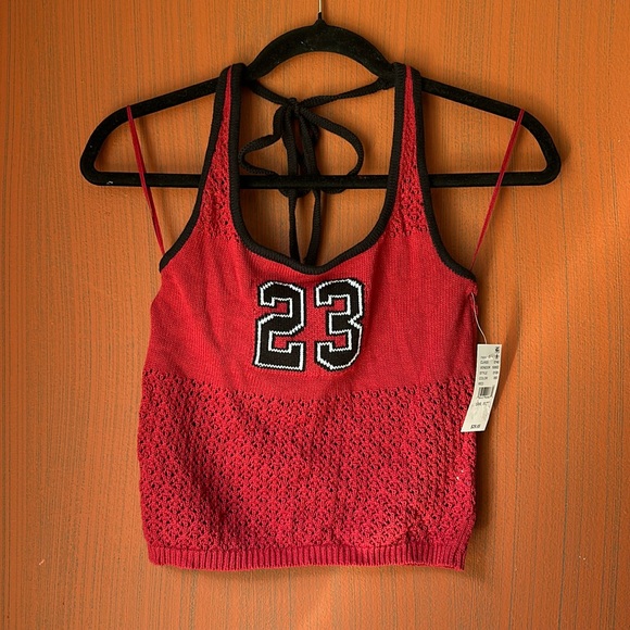NWT PacSun #23 red printed halter backless top S - Picture 1 of 5